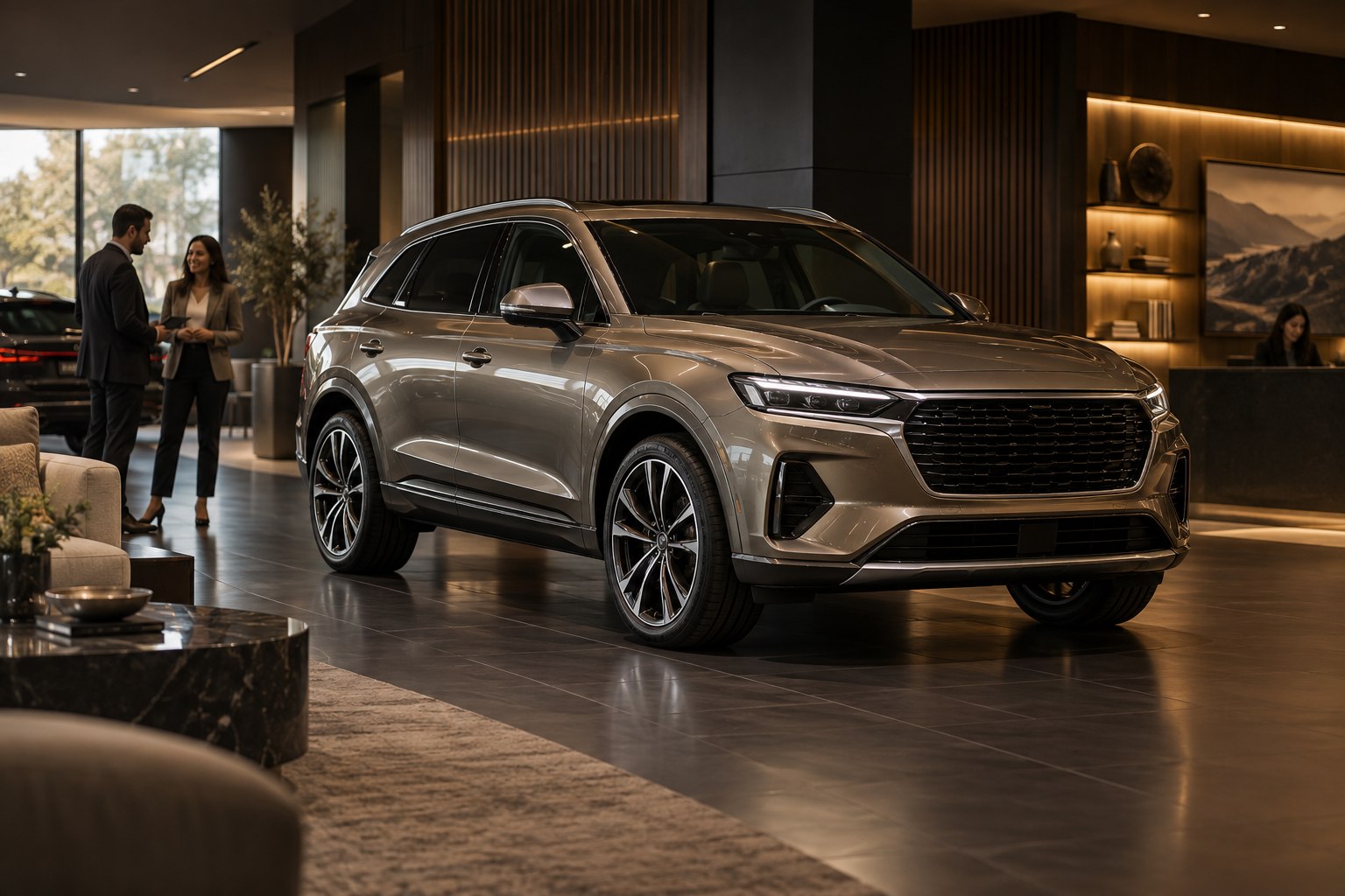 Premium SUV in a modern automotive showroom